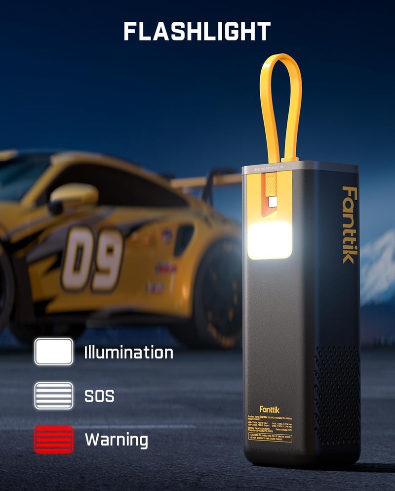 Fanttik ضاغط هواء محمول X9 APEX لإطارات السيارات، تضخيم سريع خلال 35 ثانية، مضخة إطارات لاسلكية بضغط 150PSI مع ضوء وبنك طاقة، مناسبة لـ SUV، سيدان، دراجة نارية، دراجة، كرة - Image 4